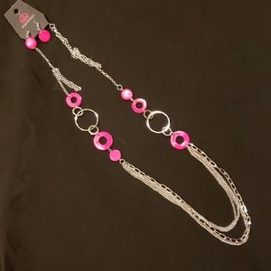 Paparazzi pink and silver necklace + earrings